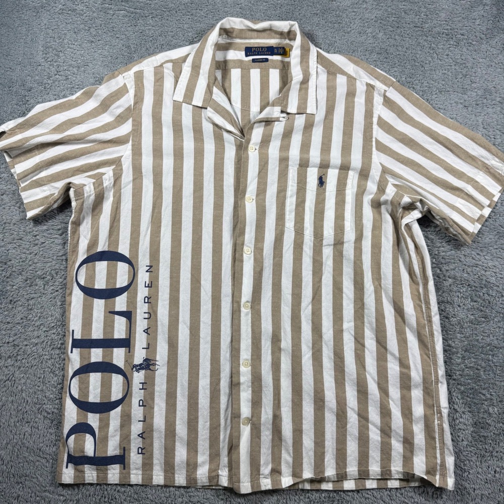 Polo Ralph Lauren Classic Fit Unisex Camp Shirt Button Mens XL Spell Out Logo